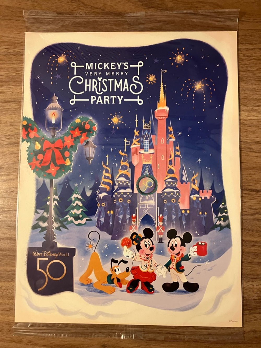 Disney Holiday Castle Print in Navy, Red, Gold and White